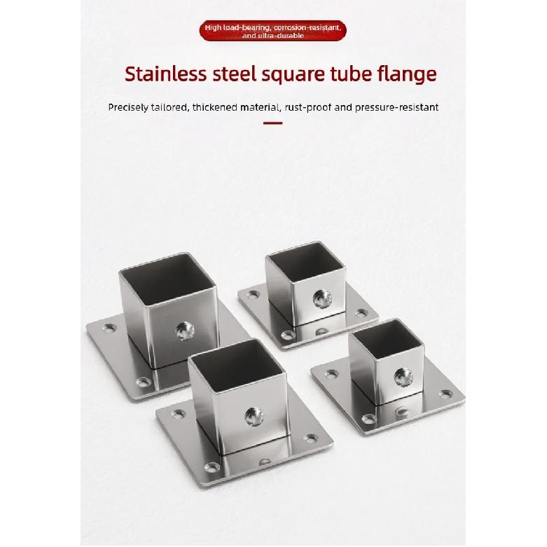 2 PCS Stainless Steel Square Tube Connector, Flange Base Base, Tube Outer Dia. 25-30-35-40mm, Corner Joint Fence Rail Clamps