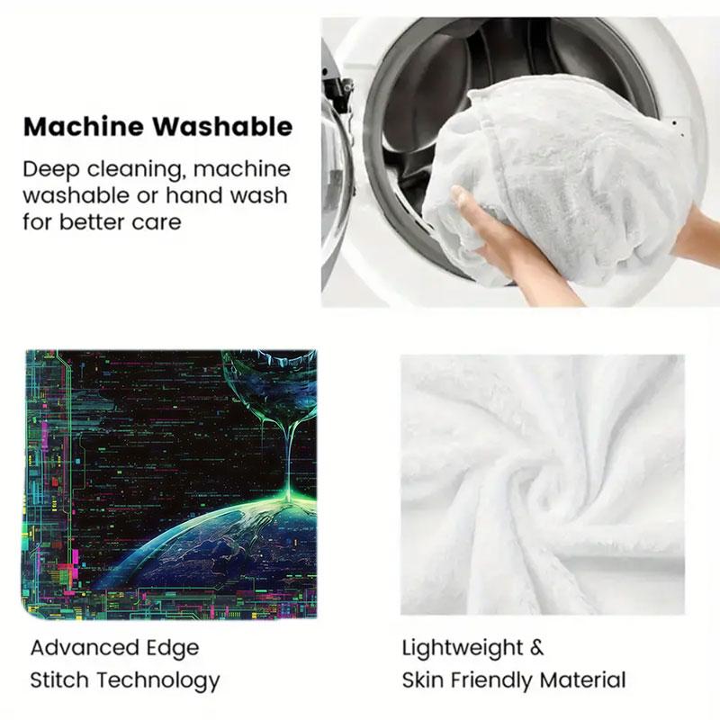 1Pc ArtAlien Print Flannel Blanket, High quality Comfortable for All Seasons, Warmth and Comfort, Perfect for Christmas Gifts