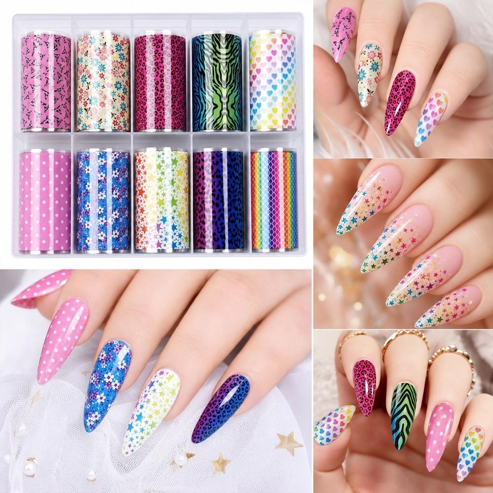 Flower Nail Stickers Stripe Pattern Nail Decals Professional Nail Foils Manicure DIY