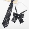 Adjusted Pre-Tied Necktie Vintage Gray Checkered Print Japanese College Bowtie