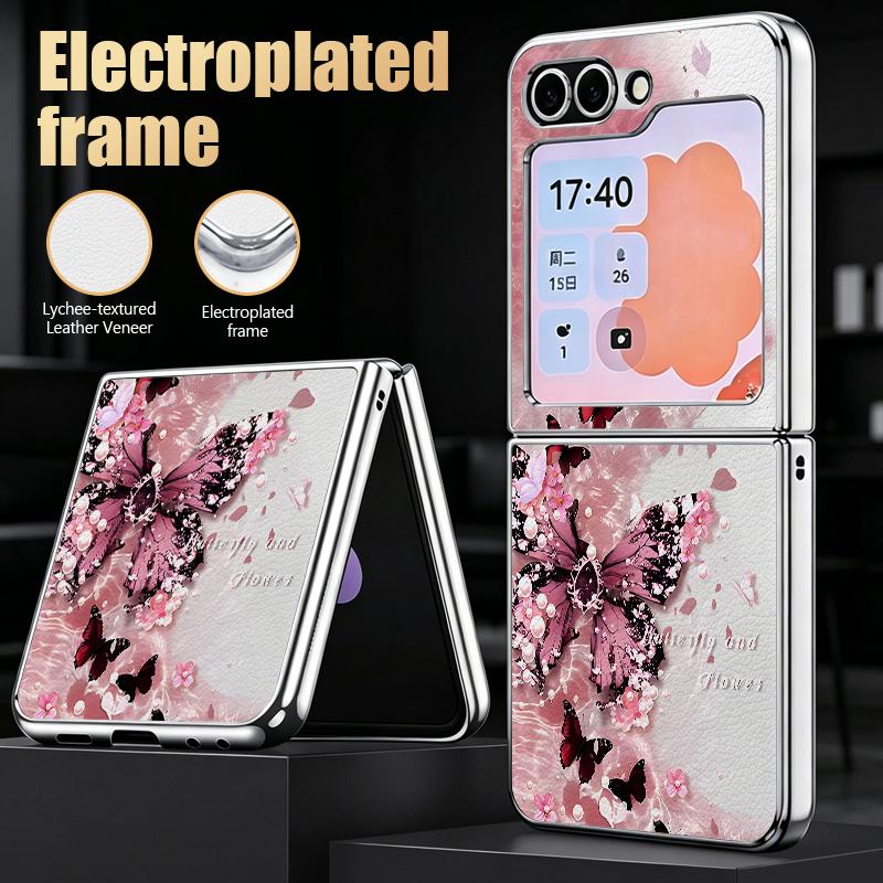 Fantastic Butterfly Print Case For Samsung Z Flip 8 7 6 5 Luxury Plating Leather Skin Folding Phone Cover For Galaxy Z Flip8 Flip7 Flip6