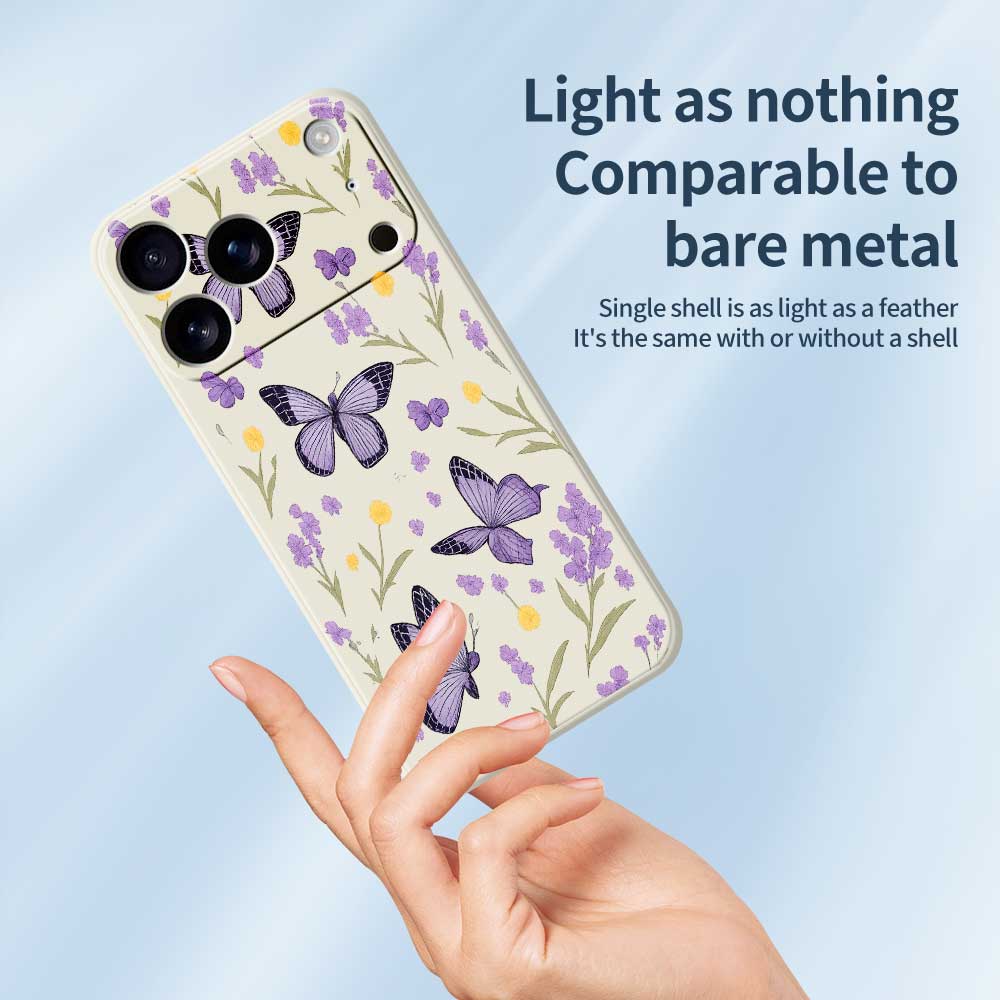For iPhone 17 Pro Case Purple Butterflies Pattern Printing Straight Edge TPU Phone Back Cover