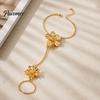 Layered Flower Hand Accessory Gold Chain Link Bracelet with Finger Ring for Integrated Women, Hibiscus Flowers O Bracelet, Floral Fairy Jewelry