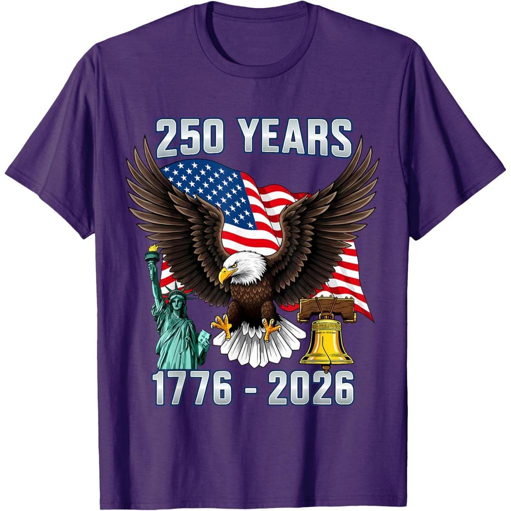 250 Years American 1776-2026 Bicentennial Eagle Graphic T-Shirt Casual Short Sleeve Tee
