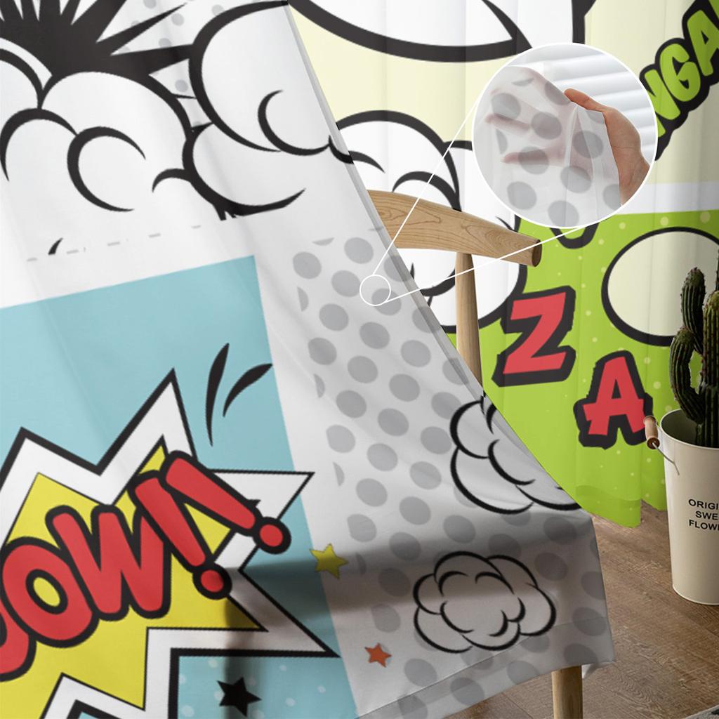 Dialog Box Explosion Tüllvorhänge für Wohnzimmer, bedruckt, durchsichtiger Voile-Vorhang, Schlafzimmer, Fenster, Sichtschutz, Vorhänge, Jalousien, Heimdekoration