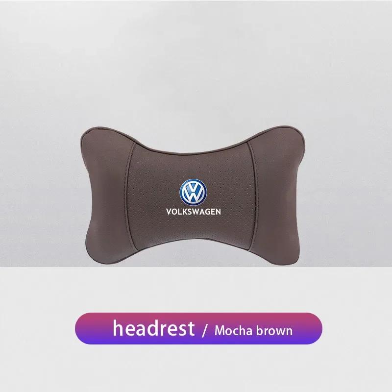 VW Car Leather Headrest Seat Head Support Neck Pillow For Volkswagen Polo Golf GTI CC Tiguan Arteon Passat Jetta Touareg ID.3