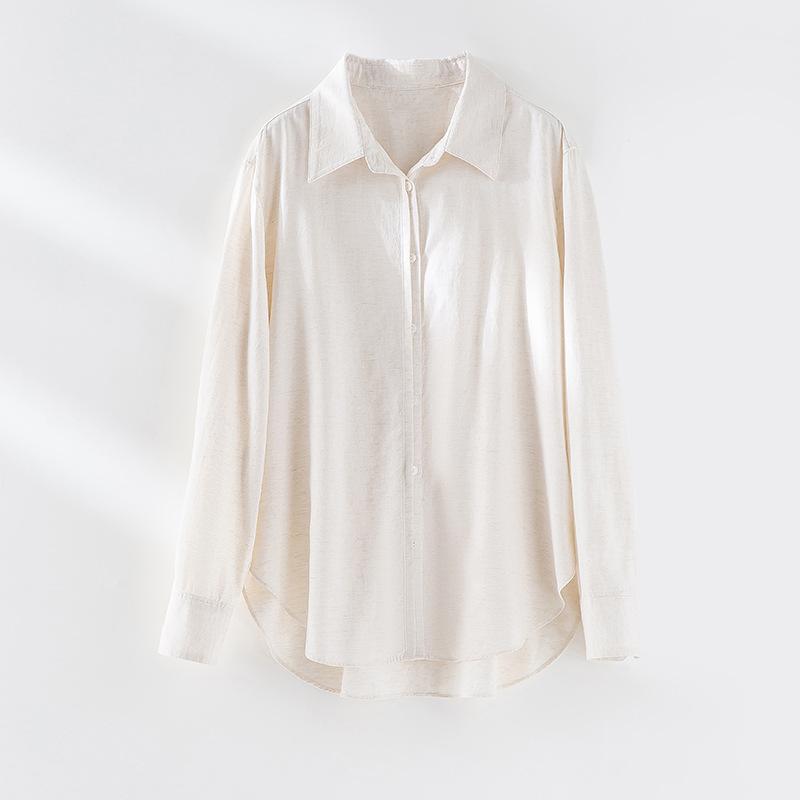 Early autumn new Lyocell Tencel linen cotton lapel long-sleeved shirt fashionable loose casual versatile shirt women