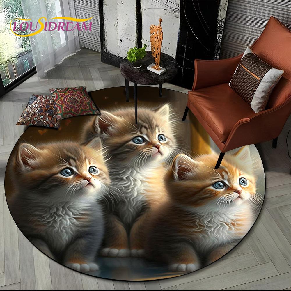 3D Persian Cat,Cute Calico Cat,Ragdoll Cartoon Round Carpet Rug for Living Room Bedroom Kid Playroom Decor,Pet Area Rug Non-slip