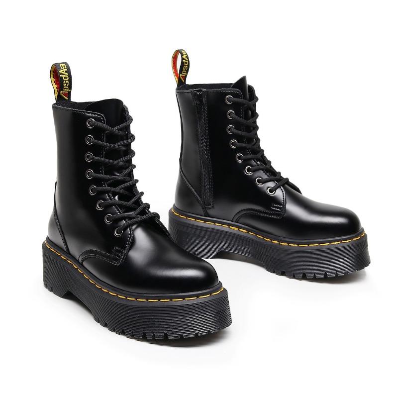 Leder dicke Sohle Loch Martin Stiefel Damen High-Top Seitenreißverschluss Britische Kurzstiefel Muffin-Sohle Schnürung Damenstiefel
