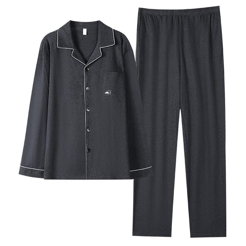 Pajamas Men'S Spring And Autumn Cotton Long Sleeve Men'S Autumn Cotton Cardigan Large Size Loungewear Set