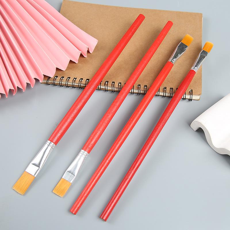 Red Handle Nylon Bristle Brush for Oil, Watercolor, and Acrylic Painting