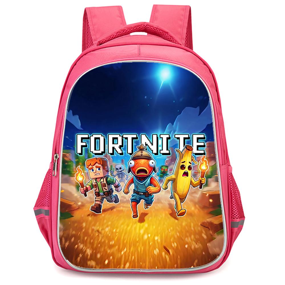 FORTNITE Cartoon Student Mochila Backpack, Dual Zipper Pockets, Lightweight Durable 16 Inch Kids Bag, for Boys & Girls Ages 6-12