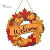 Harvest Festival Party Supplies Welcome Sign for Front Door, Rustic Wooden Hanging Weather Resistant Entryway with Hemp Rope, Autumn Pumpkin