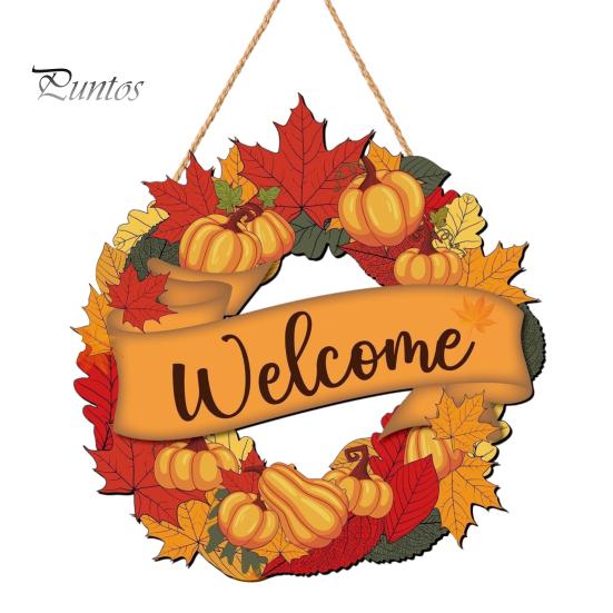 Harvest Festival Party Supplies Welcome Sign for Front Door, Rustic Wooden Hanging Weather Resistant Entryway with Hemp Rope, Autumn Pumpkin