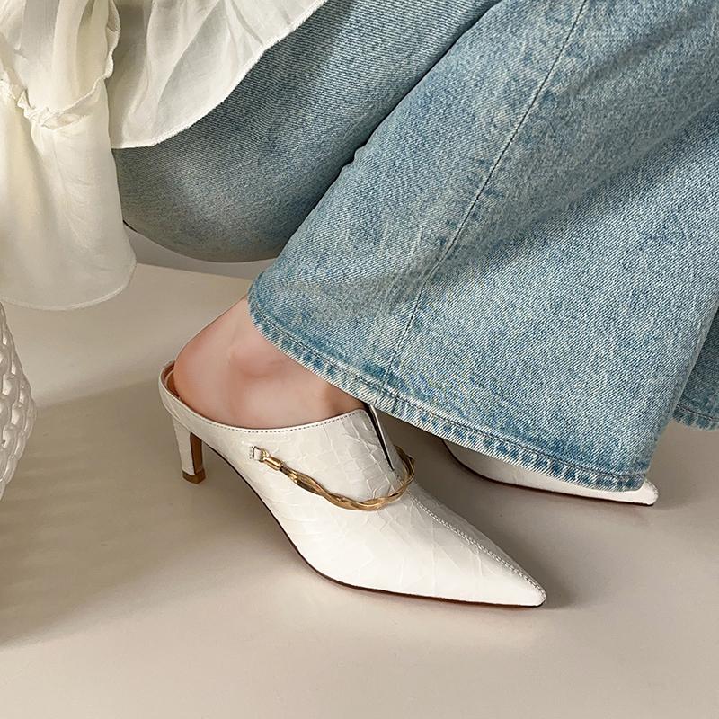 Fashion Women's Slipperrs Luxury Elegant Genuine Leather Casual for Women Trend 2025 Comfortable Pointed Toe Outdoor Wedge Heel Shoes