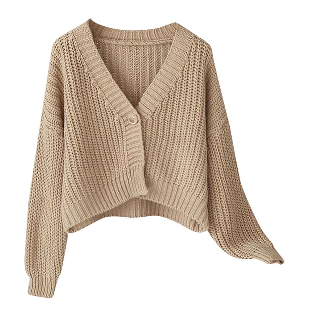 Women Casual Fashion Knitting V-Neck Tops Long Sleeve Warm Lazy Wind Sweater