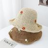 Women's Straw Bucket Hat Floral Adjustable Sun Protection Sun Hat, Breathable Foldable Beach Hat for Summer Outdoor