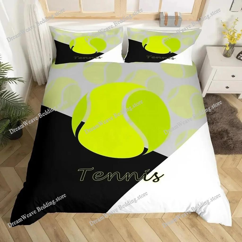3D Tennis Bedding Set Full Size Sports Theme Comforter Cover Tennis Ball Games Yellow Duvet Cover Black White Quilt Cover963