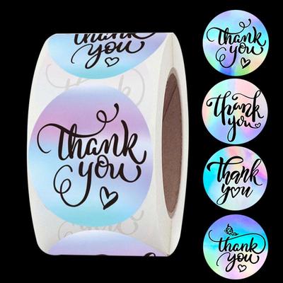 500pcs/Roll Laser Thank You Waterproof Stickers – Decorative Self-Adhesive Labels