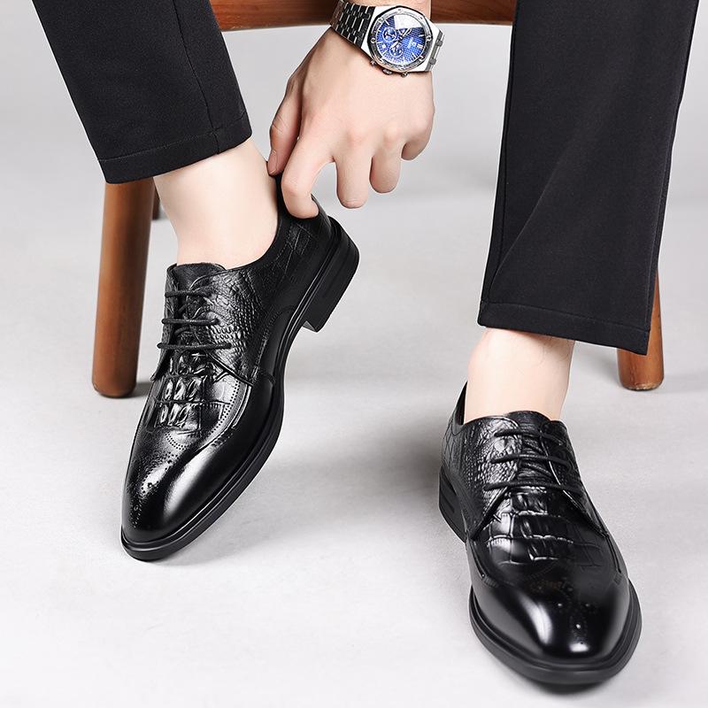 Leather shoes men's 2025 new men's business dress men's shoes classic crocodile pattern leather casual shoes fashion wedding shoes