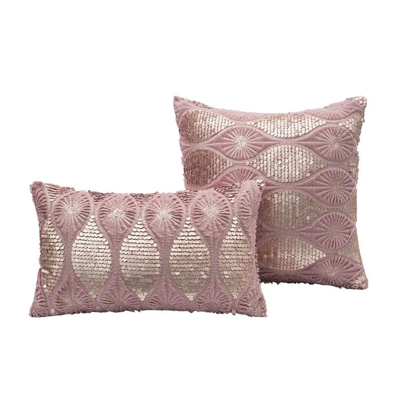 PV Velvet Sequin Embroidered Pillowcase French Light Luxury Metropolitan Pillow Home Living Room Sofa Decoration Pillow Waist Pillow Case