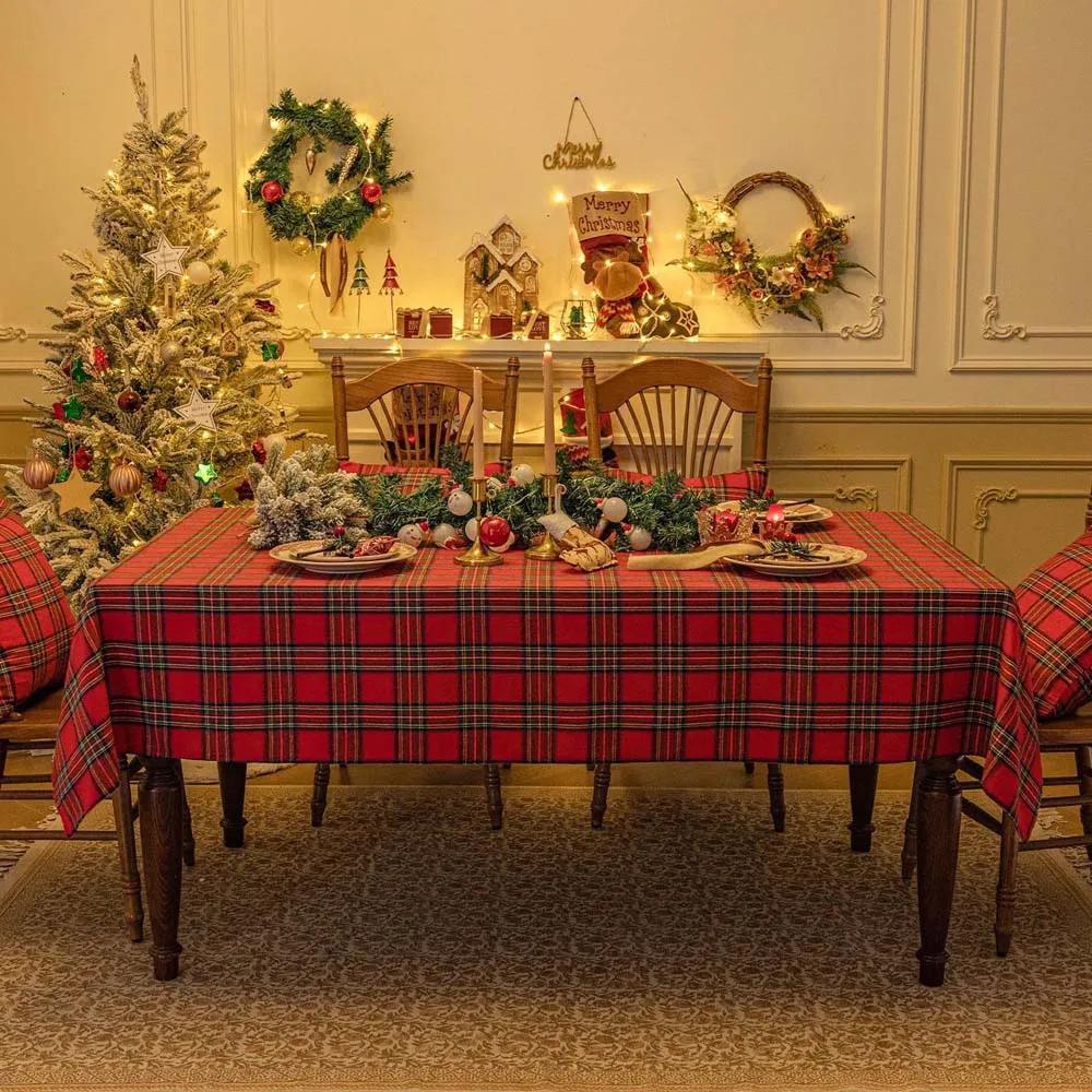 Plaid Tablecloth Christmas Red Green Rectangle Party Table Cloth Vintage Dining Table Cover for Home Living Room Xmas Decoration