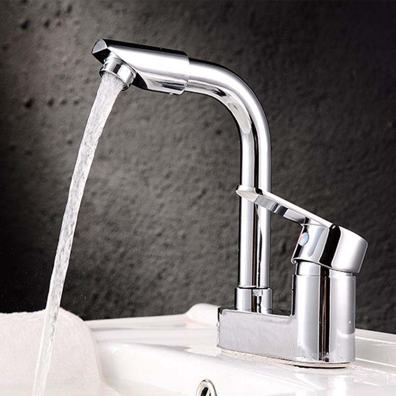 Bathroom Wash Basin Double Hole Hot and Cold Water Faucet Alloy Universal Rotating Household Basin Faucet
