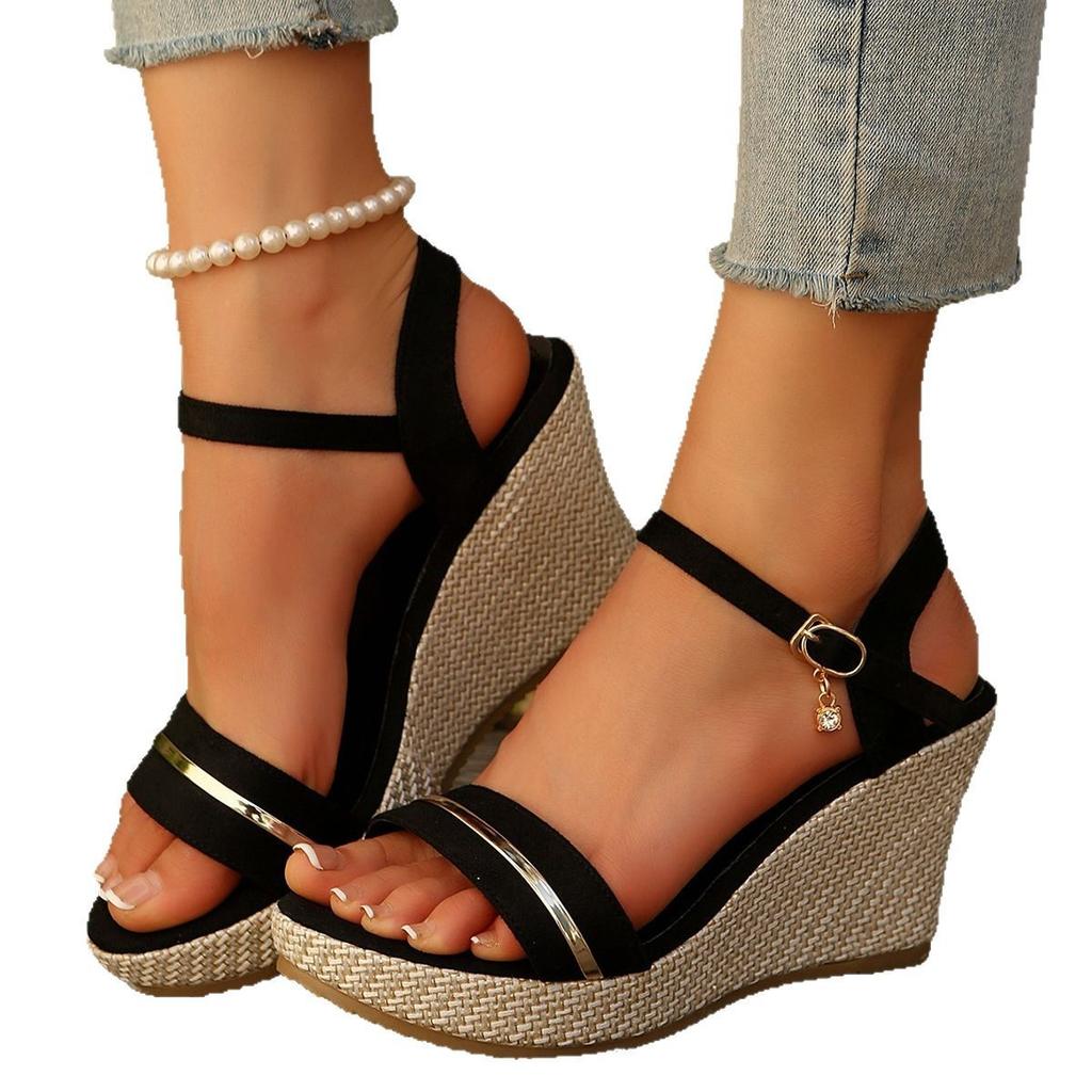 Large Size Wedge Heel Sandals for Women 2025 Summer New Muffin Thick-soled Waterproof Table Fish Mouth High-heeled Sandals for Women