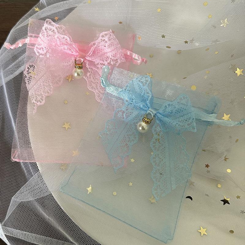 10 ks Sáčků na šperky s mašličkou Organzový dárkový sáček Svatba Party Šperky Cukroví Stahovací šňůrka Balicí sáček Dárkový sáček