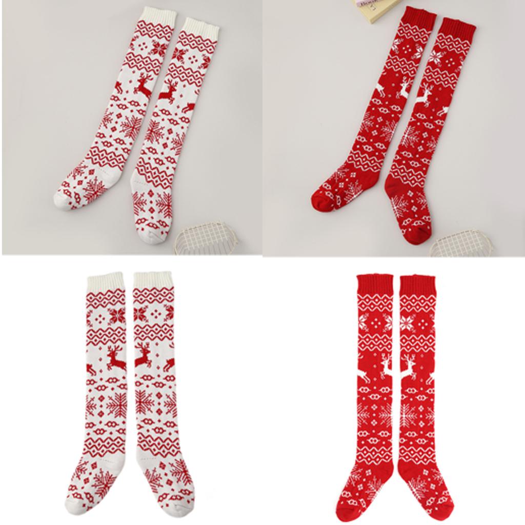 Winter Holiday Thigh High Stockings for Women Christmas Reindeer Snowflake Knitted Over Knee Boot Socks Long Leg Warmers