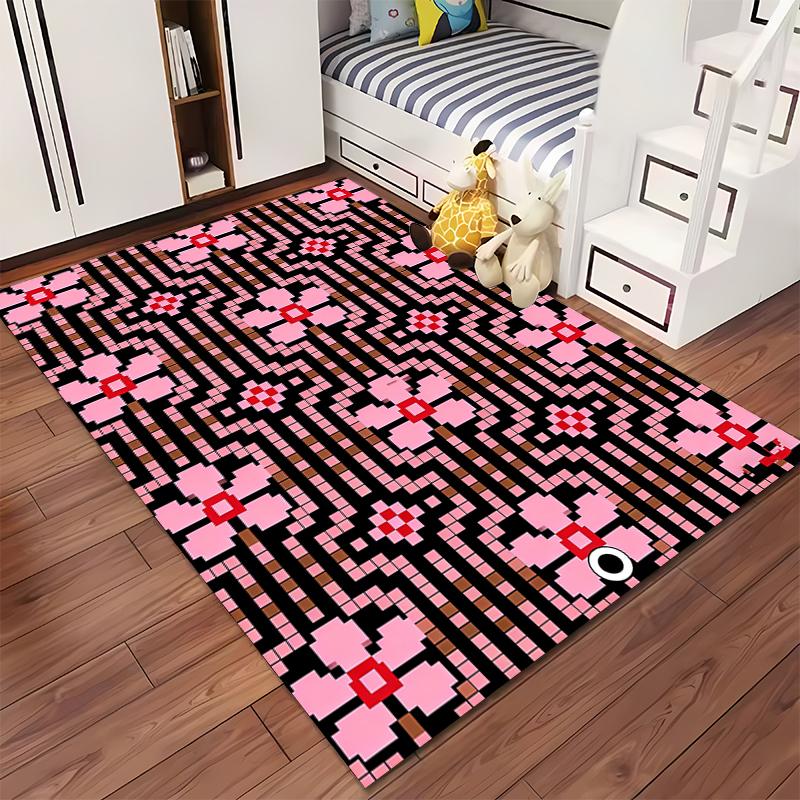 Geometric Pink and Black Pattern Carpet for Modern Living Room Decor Suitable for use as an anti-slip for living room bedroom sofas