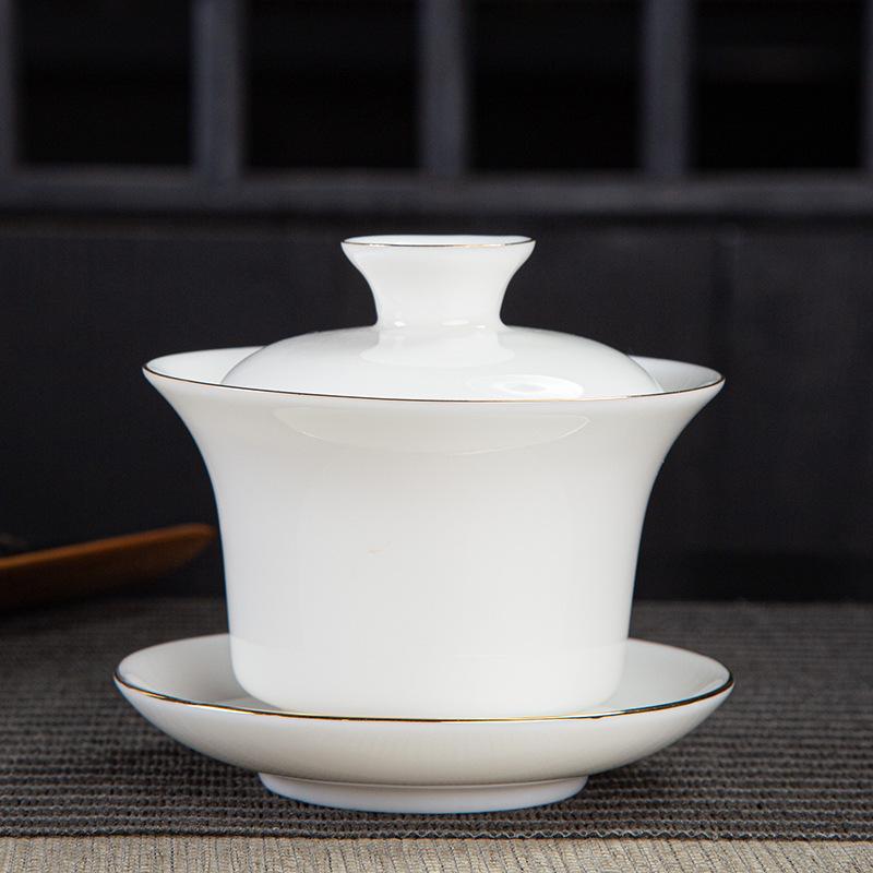 HMLOVE Mutton-fat Jade White Porcelain Sancai Gaiwan Color Enamel Cover Bowl Lid Saucer Handmade Tea Tureen Teaware Sets 160ML
