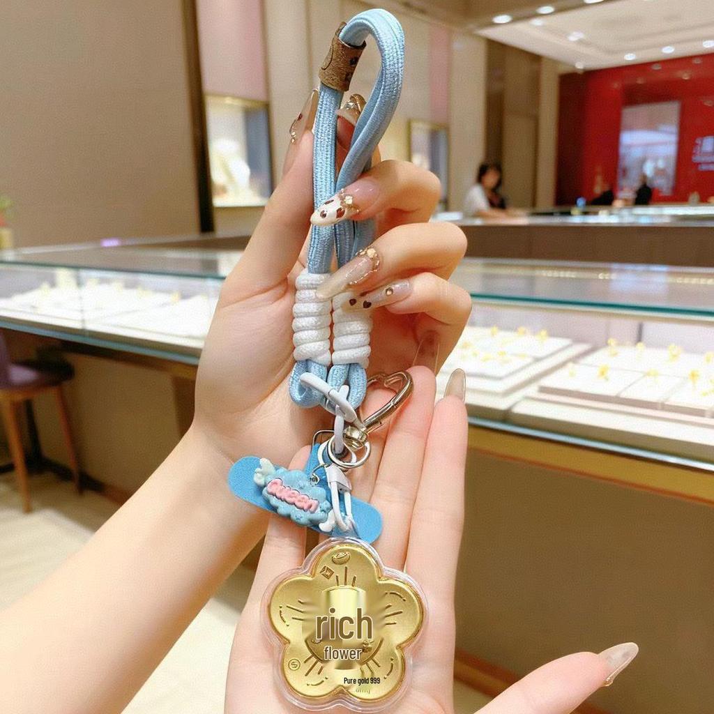 999 Pure Gold Keychain Pendant - Money Flower, New Year Cultural Gift