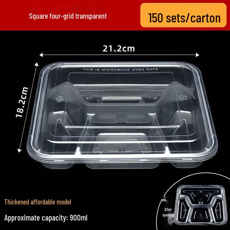 777 Disposable 4-Compartment Takeaway Lunch Boxes (1000ml, 150 Sets)