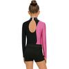 Girls Gymnastics Leotard Mock Neck Mesh Sleeve Rhinestone Color Block Dance Shorts Headband Set