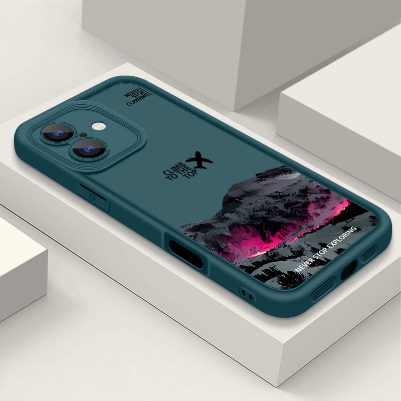 For iPhone 16E 15 Pro Max 14 Pro 13 12 11 XR XS 8 7 Cover Airplane Mountain Pattern Lens Protection TPU Shockproof Soft Silicone Phone Case Shell