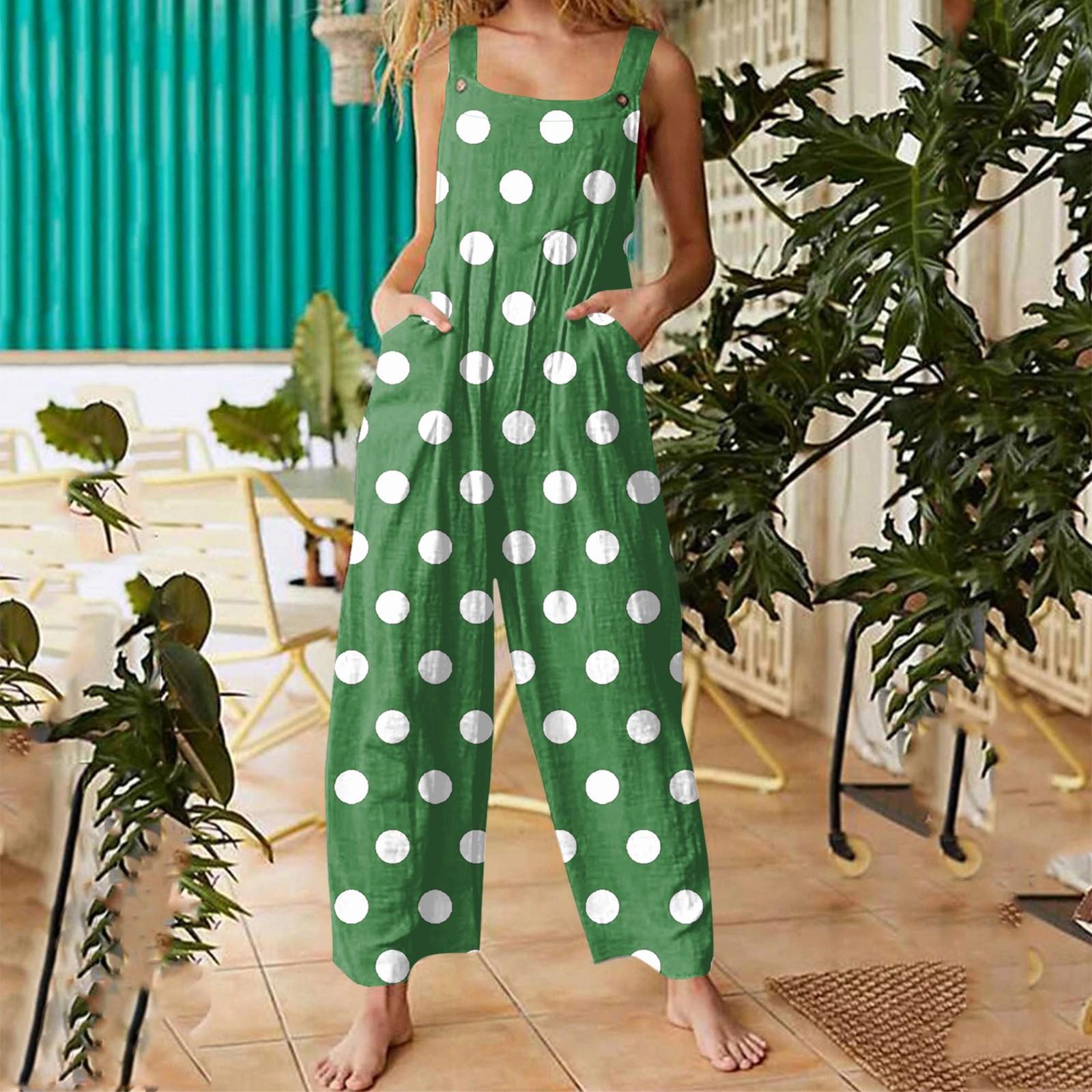 

Женский повседневный комбинезон без рукавов с принтом в горошек из хлопка XXXL зелёный