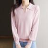 Navava Women Simple Daily Solid Long Sleeve Collared Knit Top Nk2874