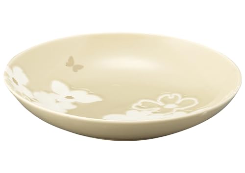 Hanae Mori "Fleur" Floral Print Set of 4 Curry Plates, Pasta Plates, and Deep Plates, Approx. 21cm Diameter x 4cm Deep, Dishwasher and Microwave Safe,