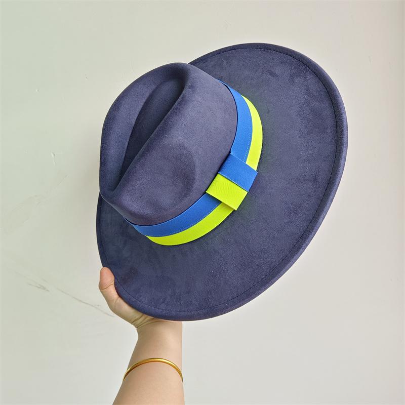 Elastisches Band Buntes Wildlederhut Herbst und Winter Damenfilzhut Breitkrempiger Hut Britischer Stil Retro Herrenhut Gorras Hombre