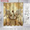 1Pc Holy Jesus Print Waterproof Shower Partition Privacy Hanging Curtain With 12 Hooks, Multiple Sizes Easy Installation