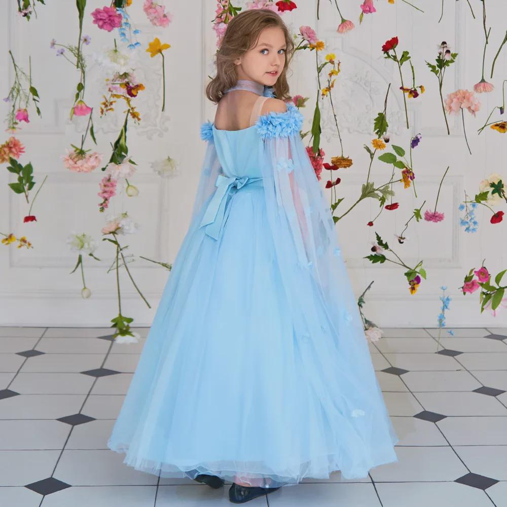 Off-Shoulder Princess Dress with Long Cape for European & American Girls - Fluffy Yarn Catwalk Costume