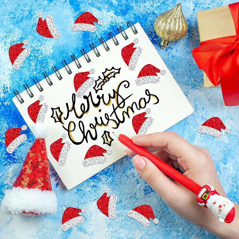 Party Christmas Gift Wrapping Label Children Scrapbook Stationery Stickers 500pcs Glitter Red Christmas Hat Stickers