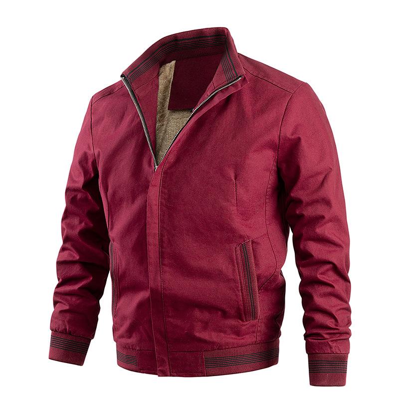 

Флисовая куртка мужская зимняя корейская мода тонкий молодежный стоячий воротник хлопковое пальто 5XL бордовый