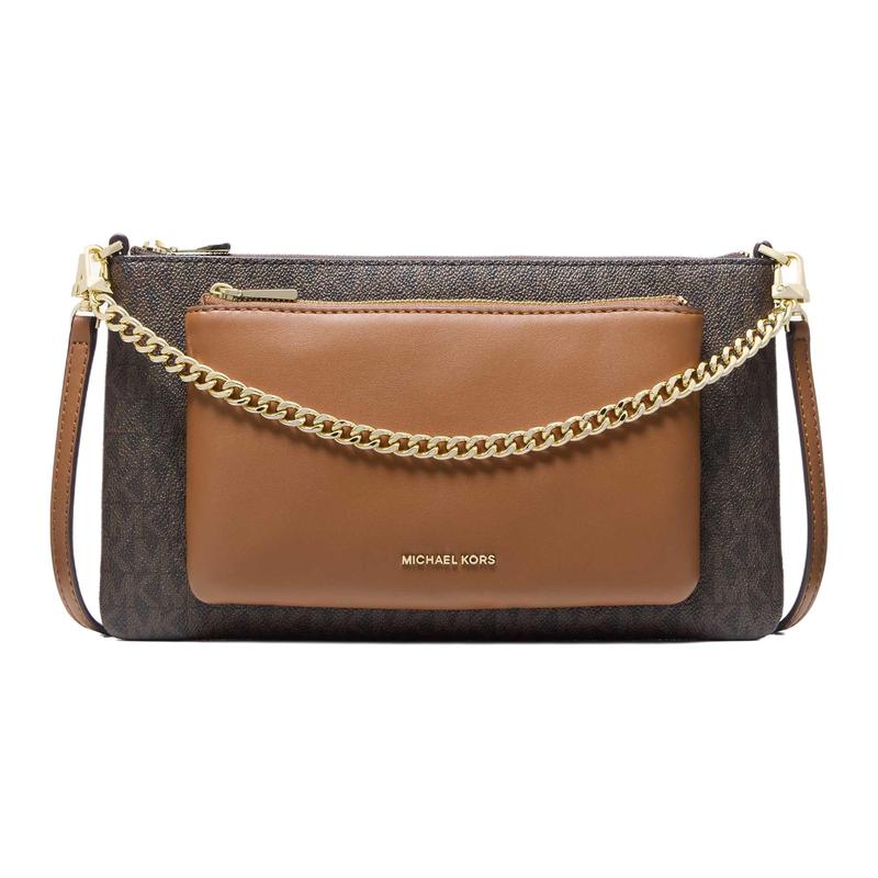 MICHAEL KORS Jet Set Embossed Printed Leather Crossbody Bag Medium Women s Brown коричневый