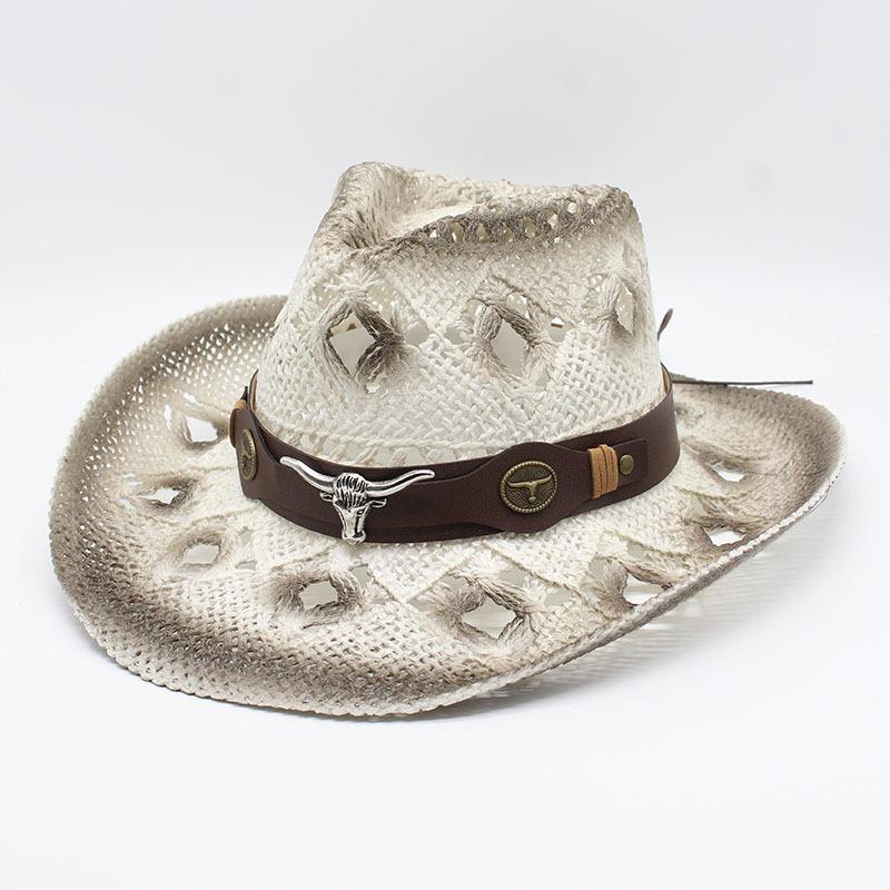 Cowboy Hat Men'S And Women'S Outdoor Shading Breathable Hollow Straw Hat Summer Vacation Beach Hat