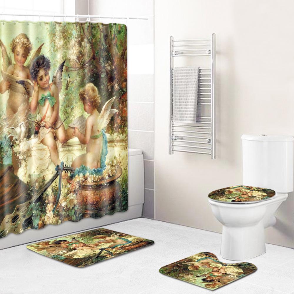 African American Women'S Bathroom Four-Piece Combination Set Household Door Mat Absorbent Non-Slip Floor Mat Carpet