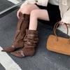 Pointed big tube around piled boots niche design retro western cowboy boots thick heel hot girl fashion sense long boots women