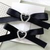 Set of 2 Mini Ribbon Clips with Heart Jewel, Black [Used]