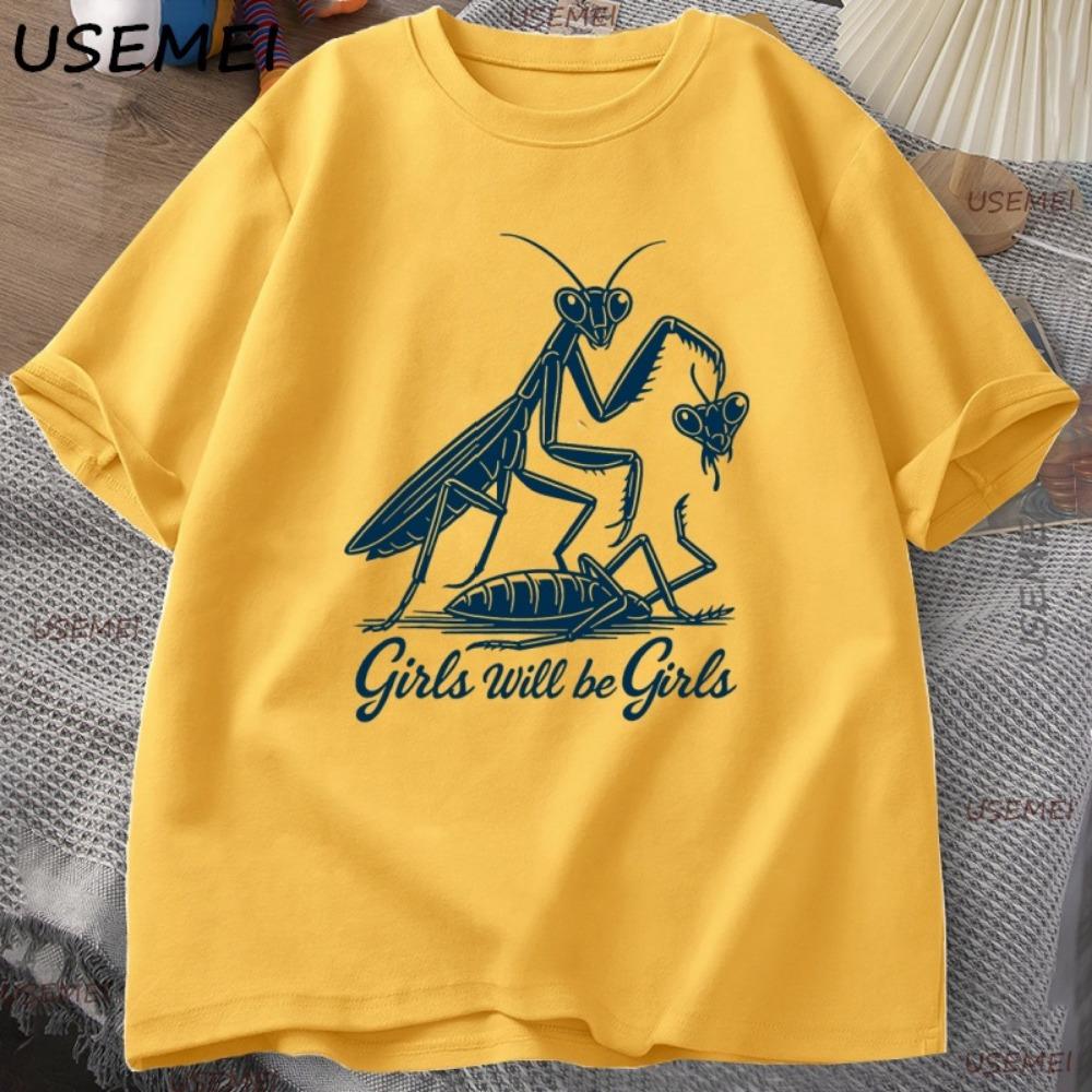 Muster Sportshirt, Lustiges T-Shirt, Gottesanbeter-Print Rundhals Kurzarmshirt, Lässiges Damen Oberteil